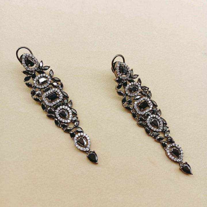 Epshita Black Stone Diamond Victorian Earrings - qivii