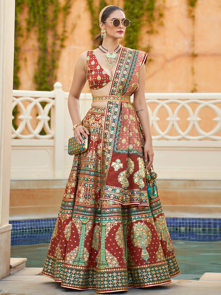 Brown Shade Designer Silk Ready to Wear Lehenga Choli With Sparkle & Mirror Work - qivii