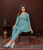 Cyan Cotton Co-ord Set