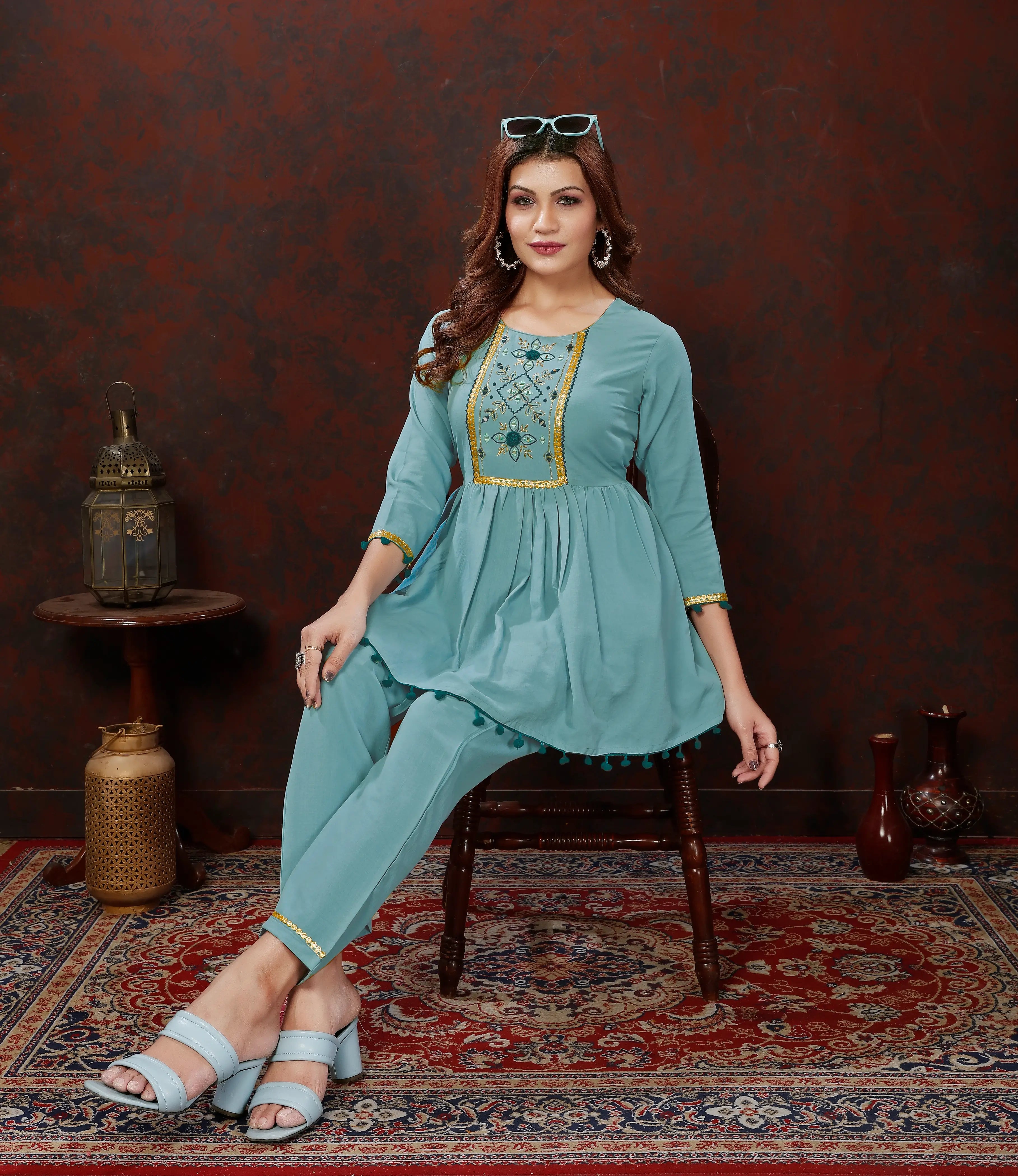 Cyan Cotton Co-ord Set