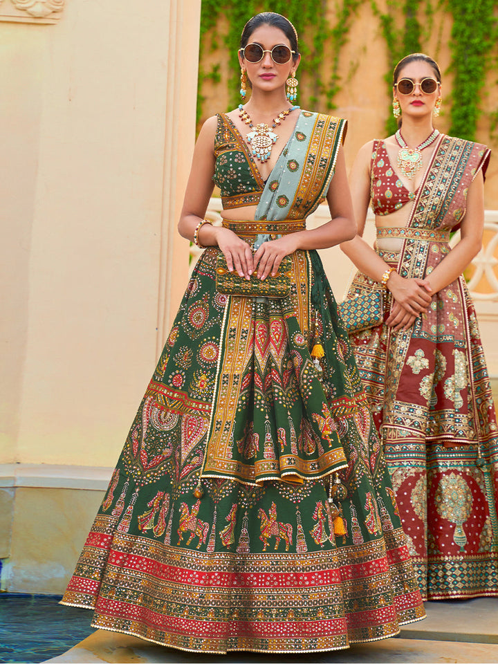 Royal Green Designer Silk Ready to Wear Lehenga Choli With Sparkle & Mirror Work - qivii