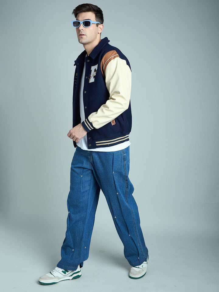 Navy Statement Woollen Varsity Jacket