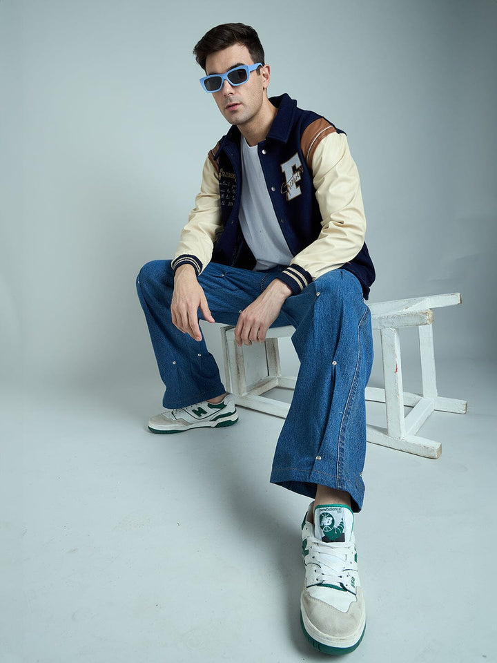 Indigo Pleated Rivets Denim