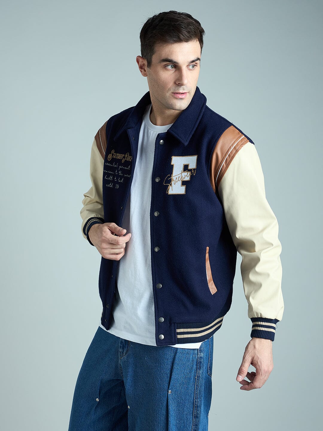 Navy Statement Woollen Varsity Jacket