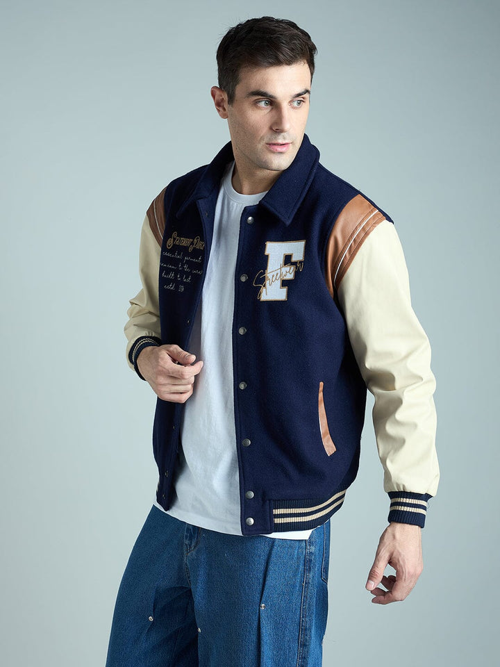 Navy Statement Woollen Varsity Jacket
