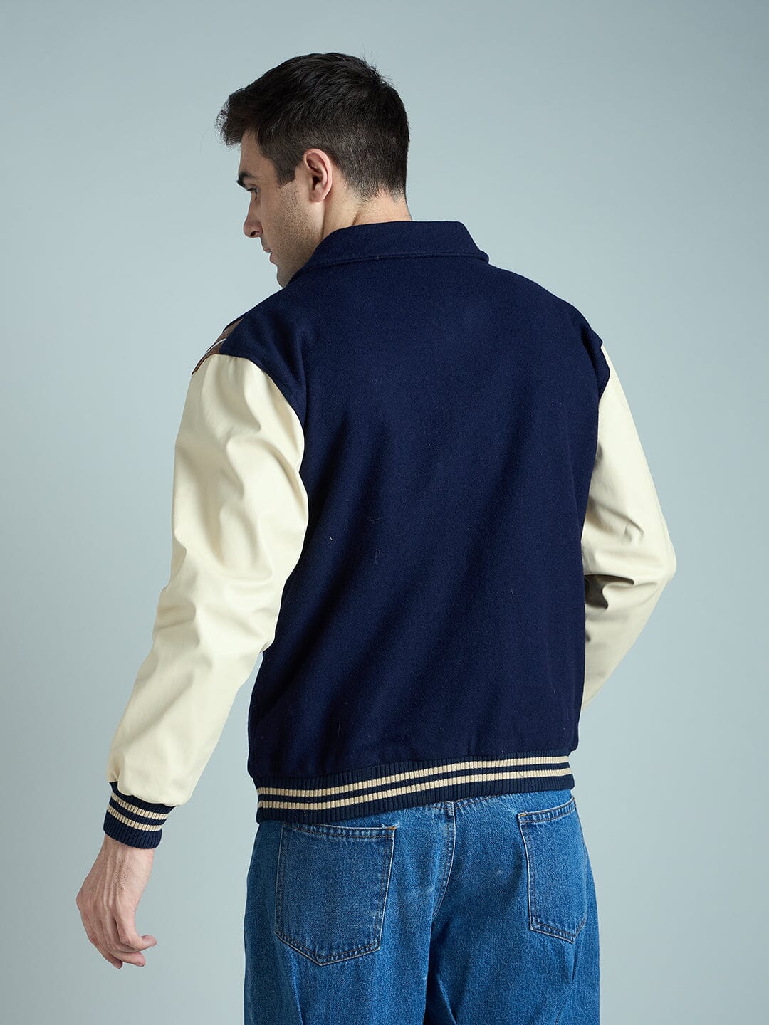Navy Statement Woollen Varsity Jacket
