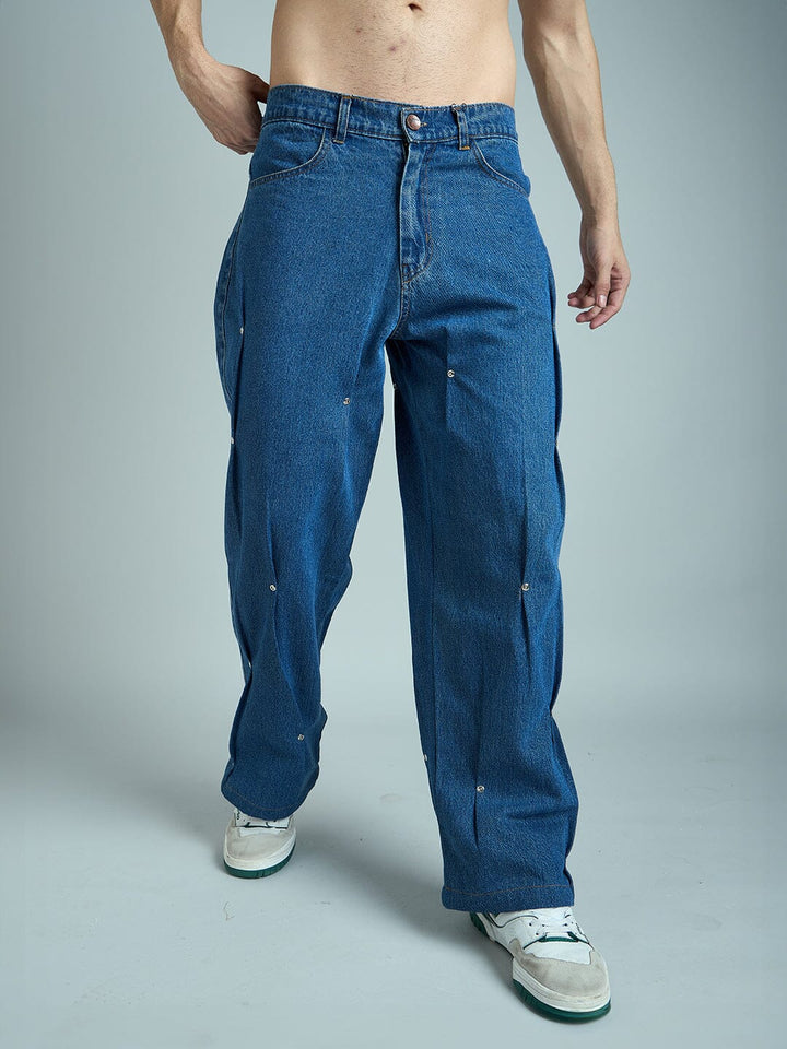 Indigo Pleated Rivets Denim