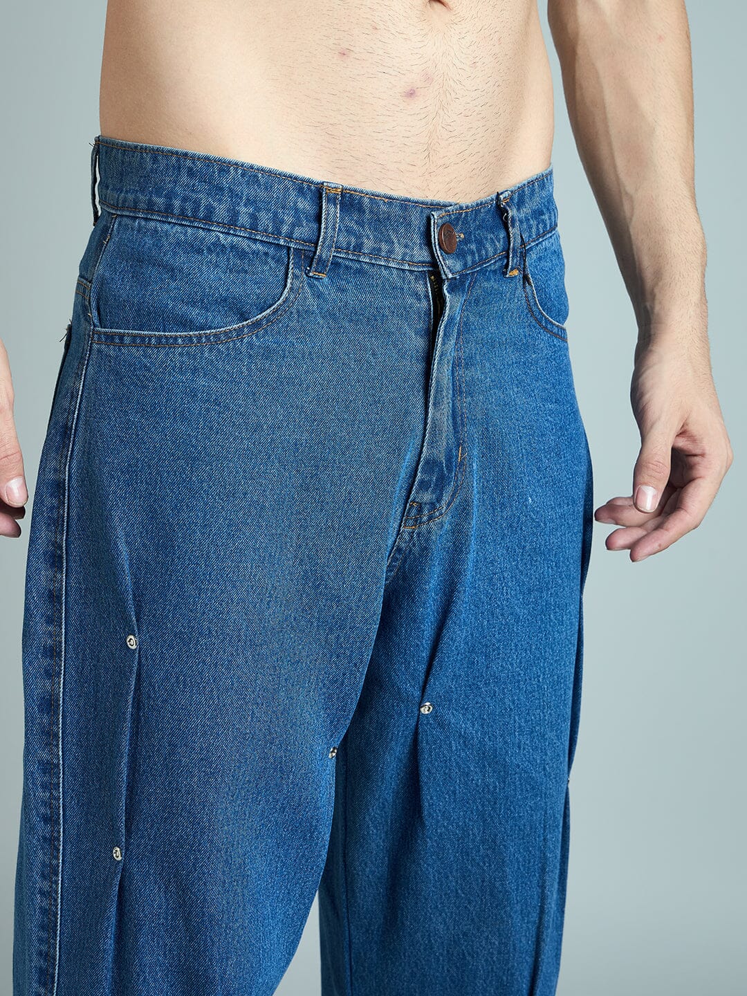 Indigo Pleated Rivets Denim