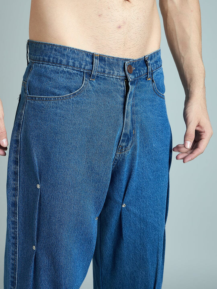 Indigo Pleated Rivets Denim