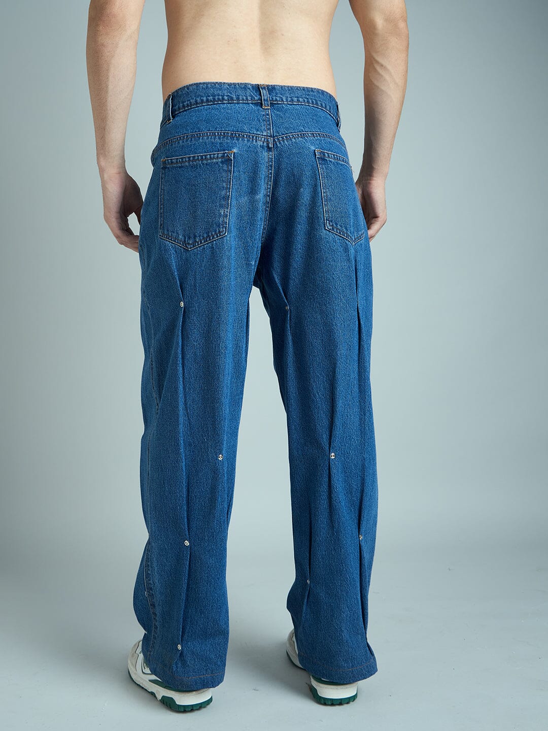 Indigo Pleated Rivets Denim