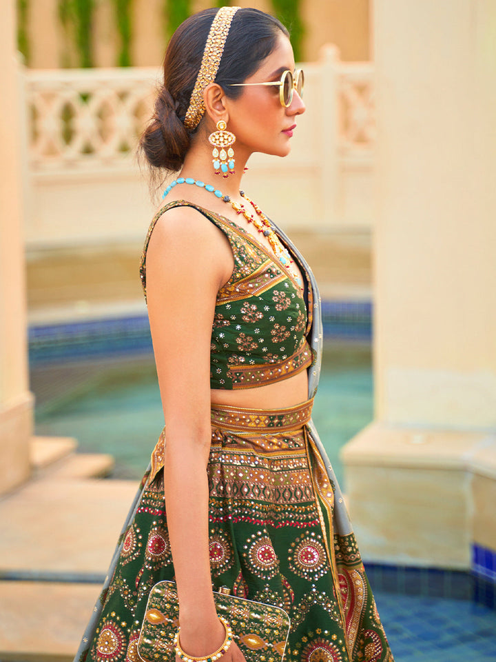 Royal Green Designer Silk Ready to Wear Lehenga Choli With Sparkle & Mirror Work - qivii