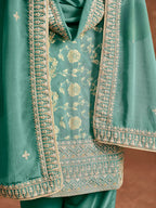 Sky Blue Dola Silk Palazzo Salwar Suit With Thread & Sequins Embroidery Work
