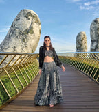 Designer Black And White Stylish Digital Print With Work Indo Western