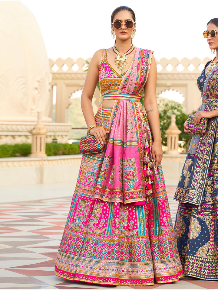 Pink Designer Silk Ready to Wear Lehenga Choli With Sparkle & Mirror Work - qivii