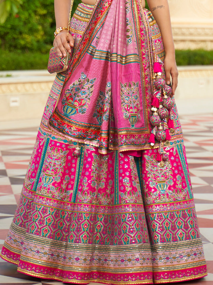 Pink Designer Silk Ready to Wear Lehenga Choli With Sparkle & Mirror Work - qivii