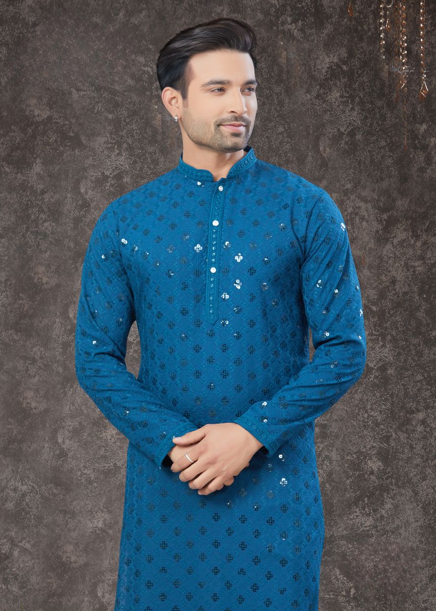 Blue Rayon Sifly Cotton Kurta Set - qivii