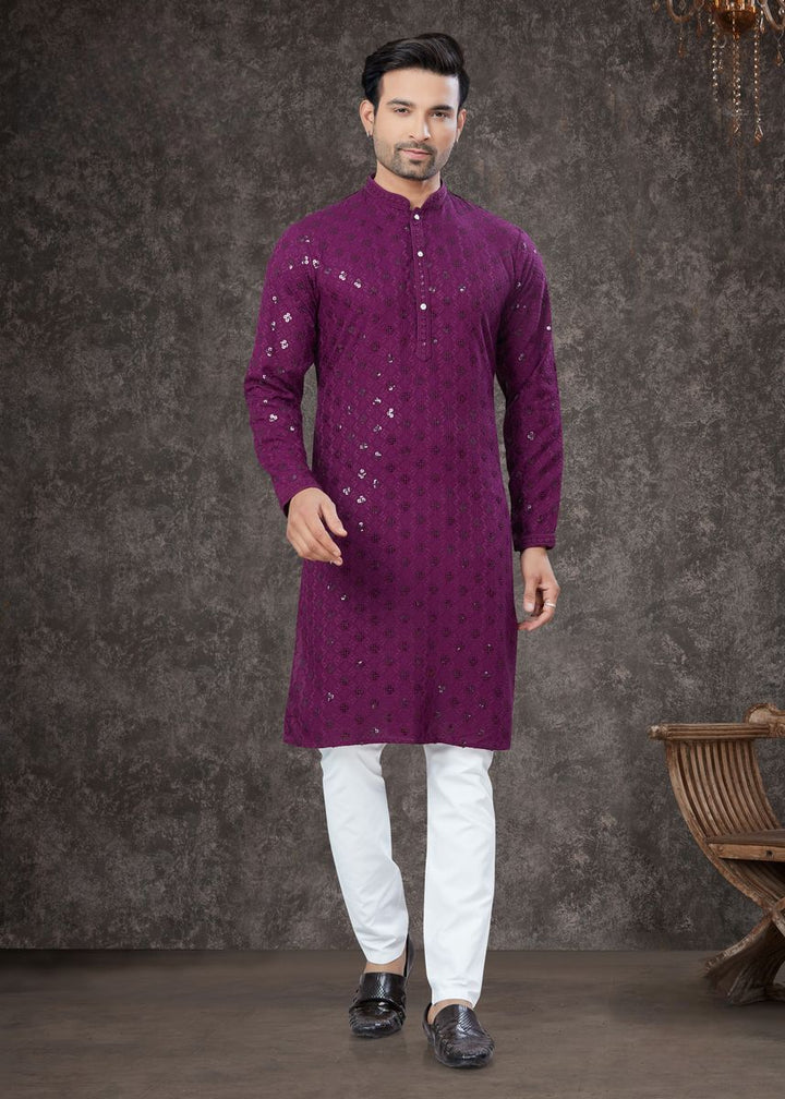 Wine Rayon Sifly Cotton Kurta Set - qivii
