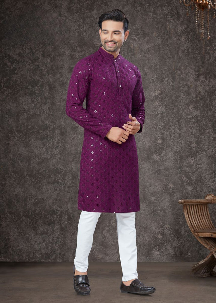 Wine Rayon Sifly Cotton Kurta Set - qivii