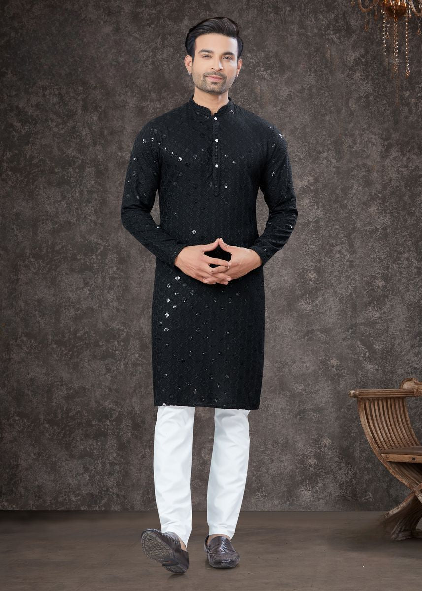Black Rayon Sifly Cotton Kurta Set - qivii