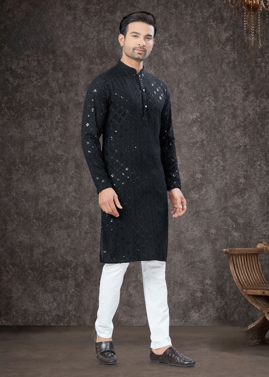 Black Rayon Sifly Cotton Kurta Set - qivii