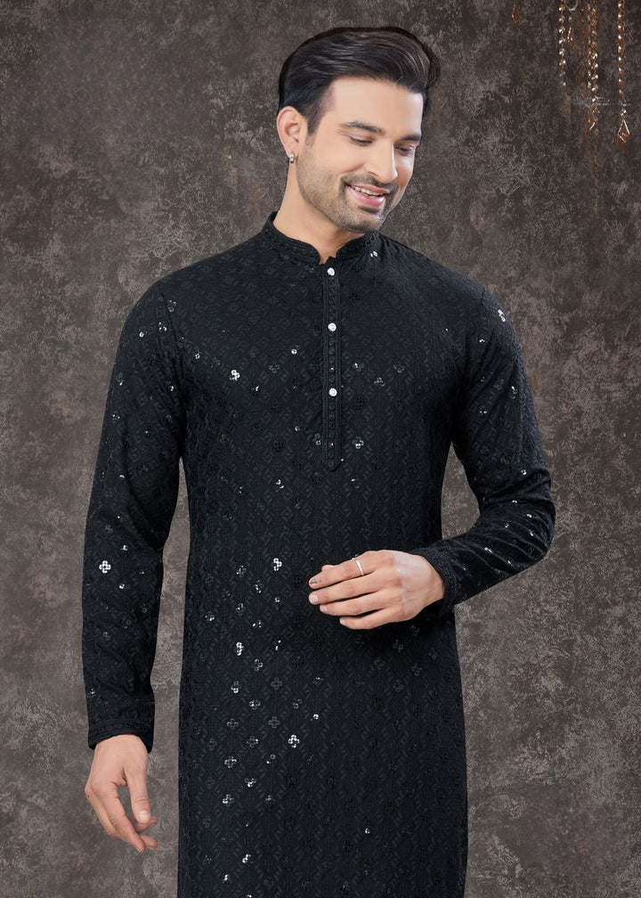 Black Rayon Sifly Cotton Kurta Set - qivii