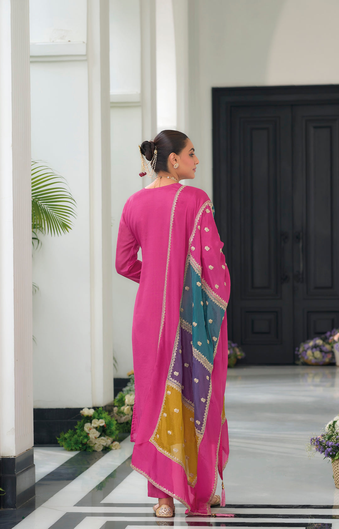 Pink hevey Chinon with  emboidery work Salwar Suit - qivii