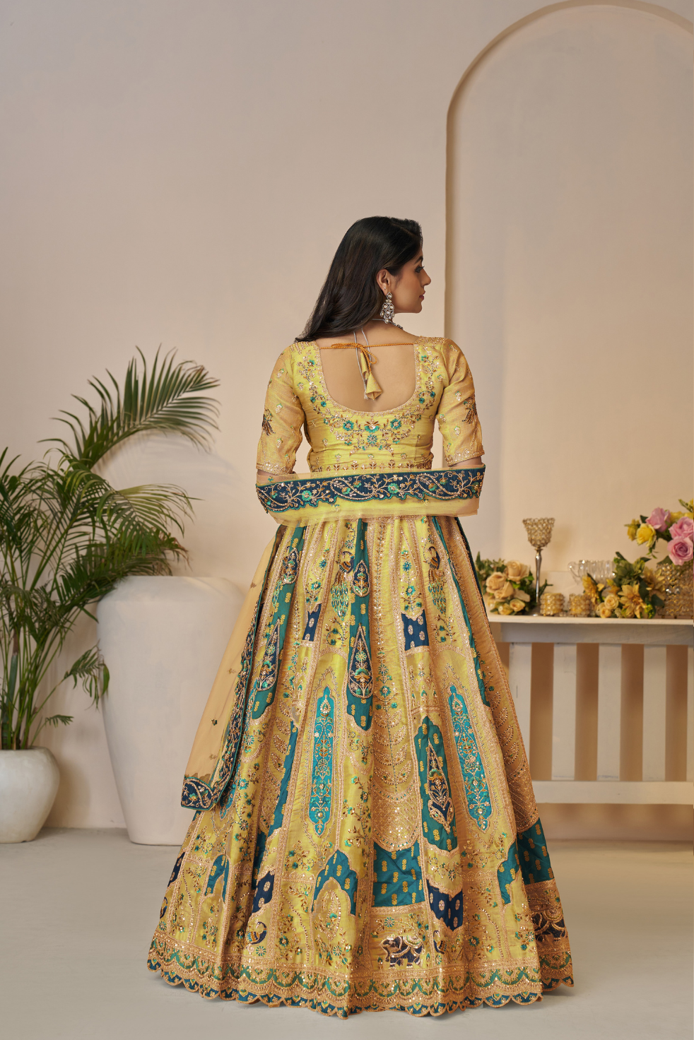 Rajsi Haathi Collection: Yellow Banarsi Bridal Lehenga - qivii