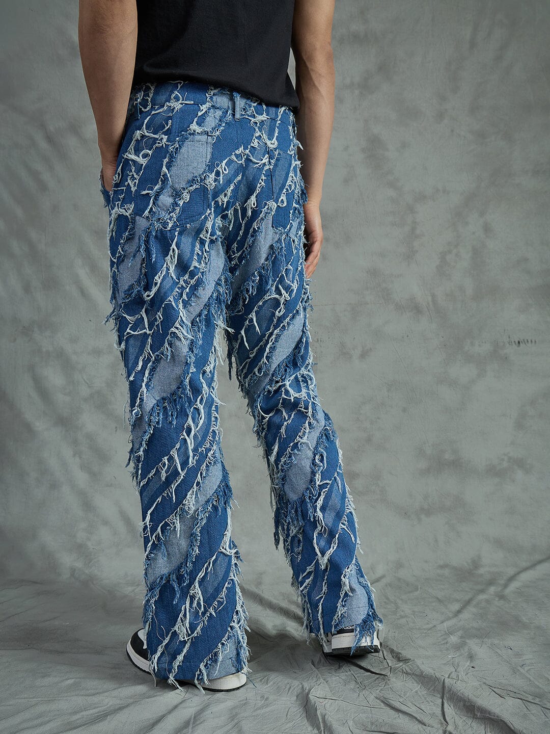 Indigo Heavy Damaged Flared Denim