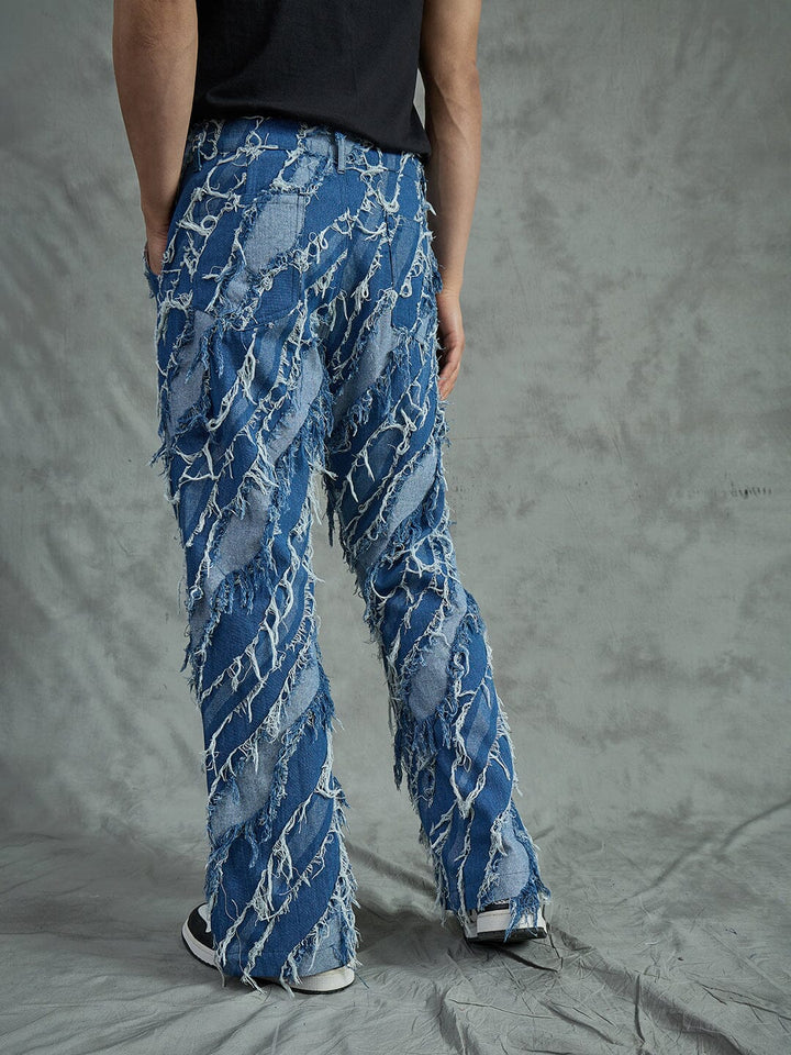 Indigo Heavy Damaged Flared Denim