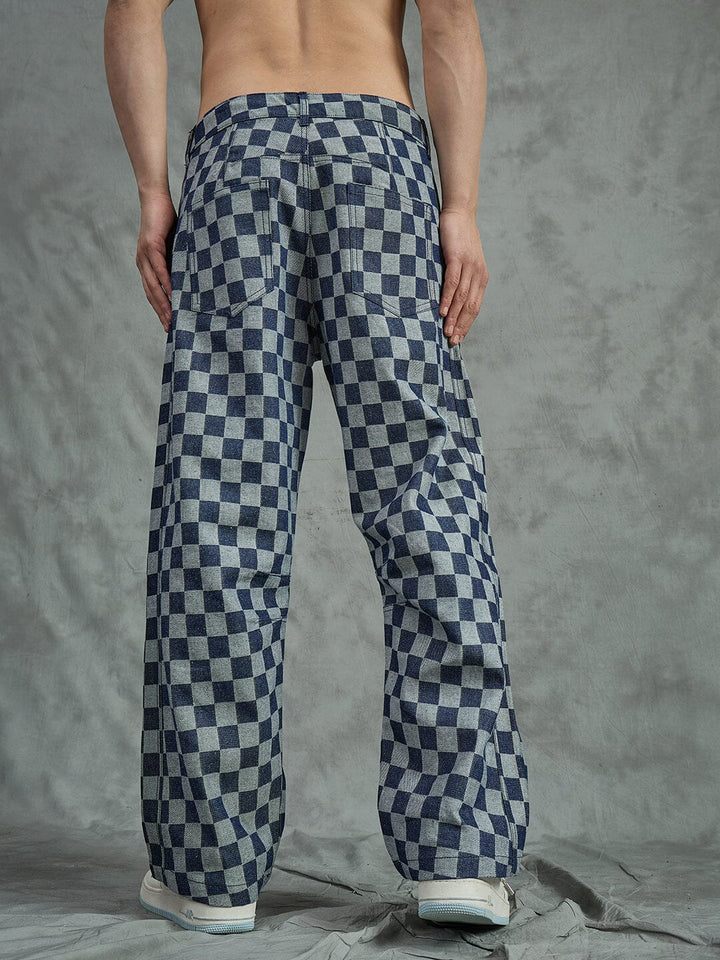 Indigo Checkered Baggy Japanese Cropped Denim