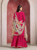 Red Chinon Silk Sharara Set with Embroidered Top & Taby Silk Dupatta