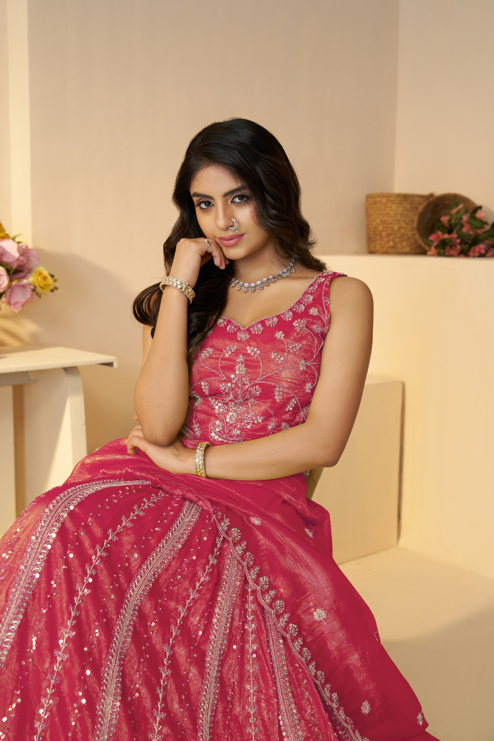Pretty Pink Silk Wedding Lehenga with Intricate Paisley Motifs - qivii