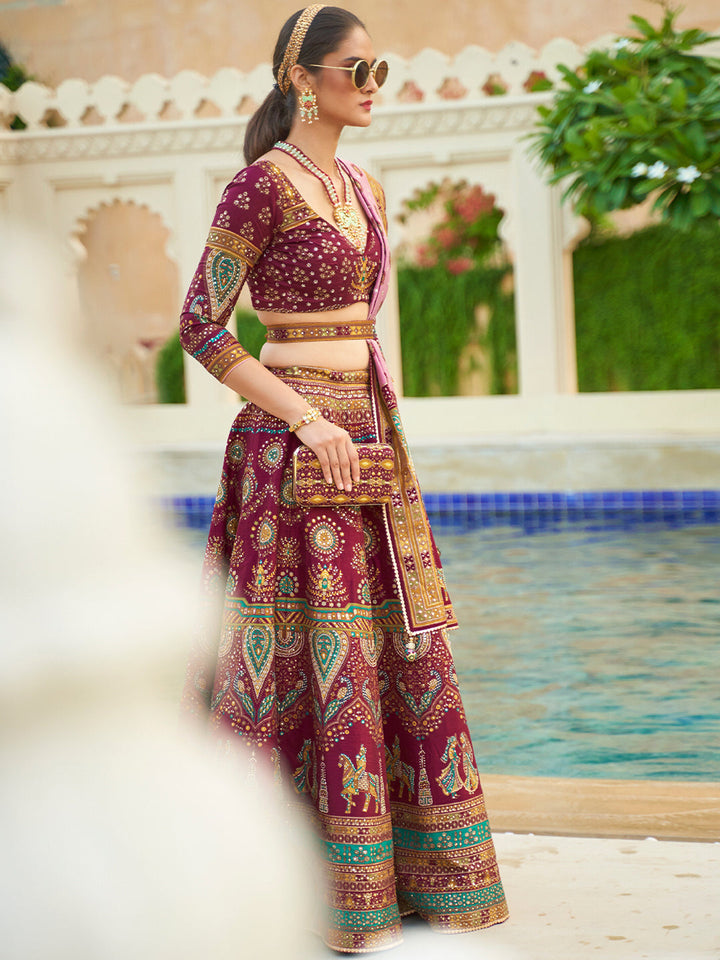 Burgundy Shade Designer Silk Ready to Wear Lehenga Choli With Sparkle & Mirror Work - qivii