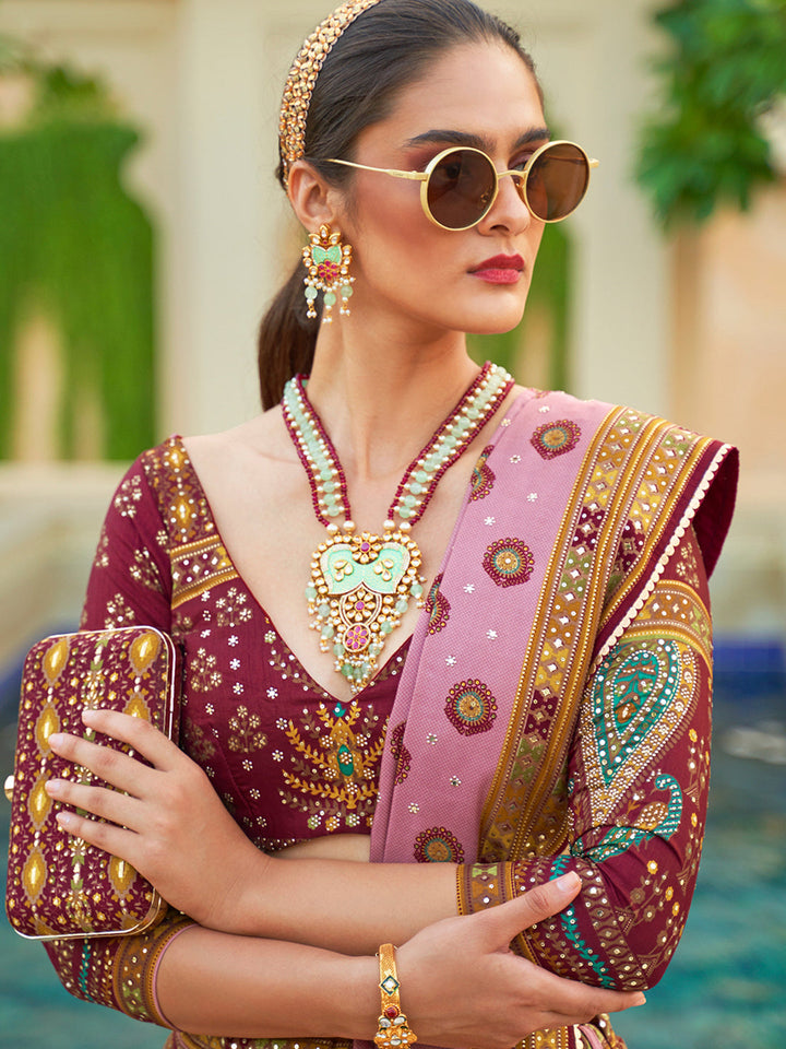 Burgundy Shade Designer Silk Ready to Wear Lehenga Choli With Sparkle & Mirror Work - qivii