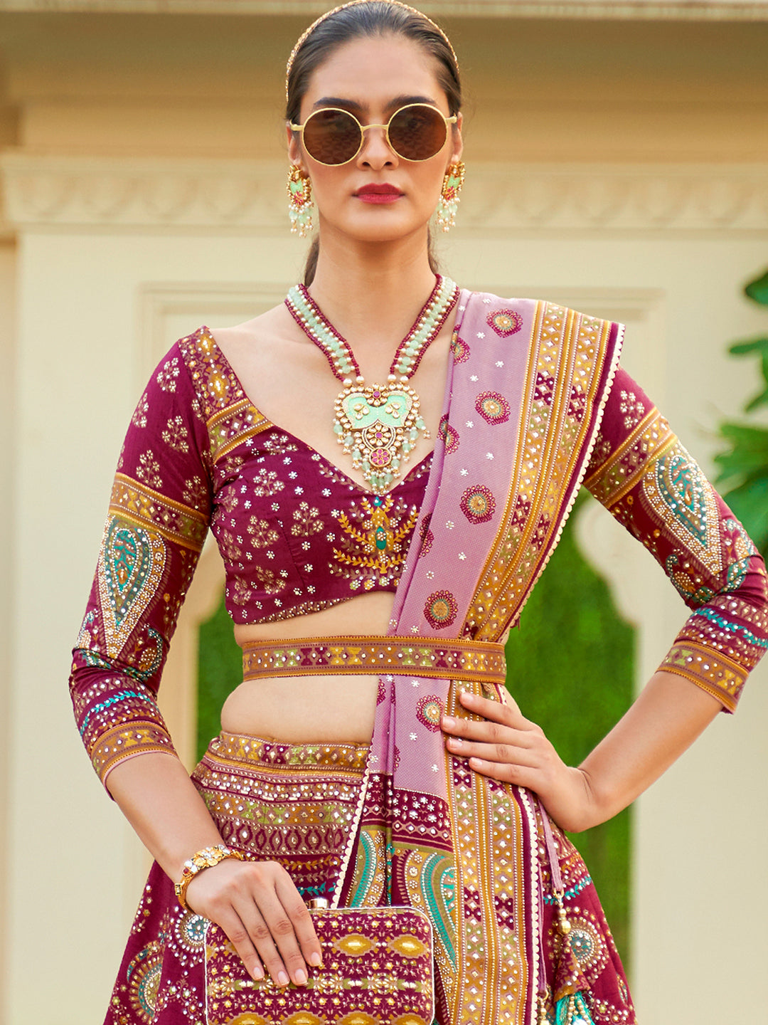 Burgundy Shade Designer Silk Ready to Wear Lehenga Choli With Sparkle & Mirror Work - qivii
