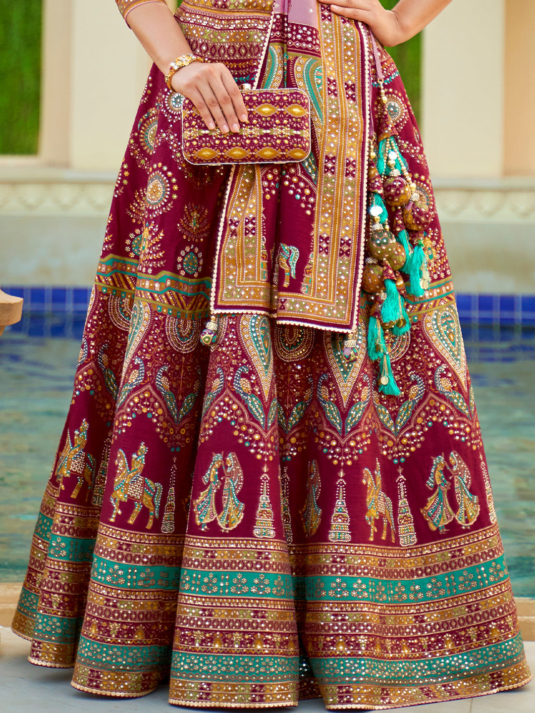 Burgundy Shade Designer Silk Ready to Wear Lehenga Choli With Sparkle & Mirror Work - qivii