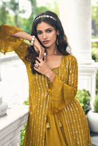 Yellow Georgette Indo western Set With Thread & Sequence Embroidery Work