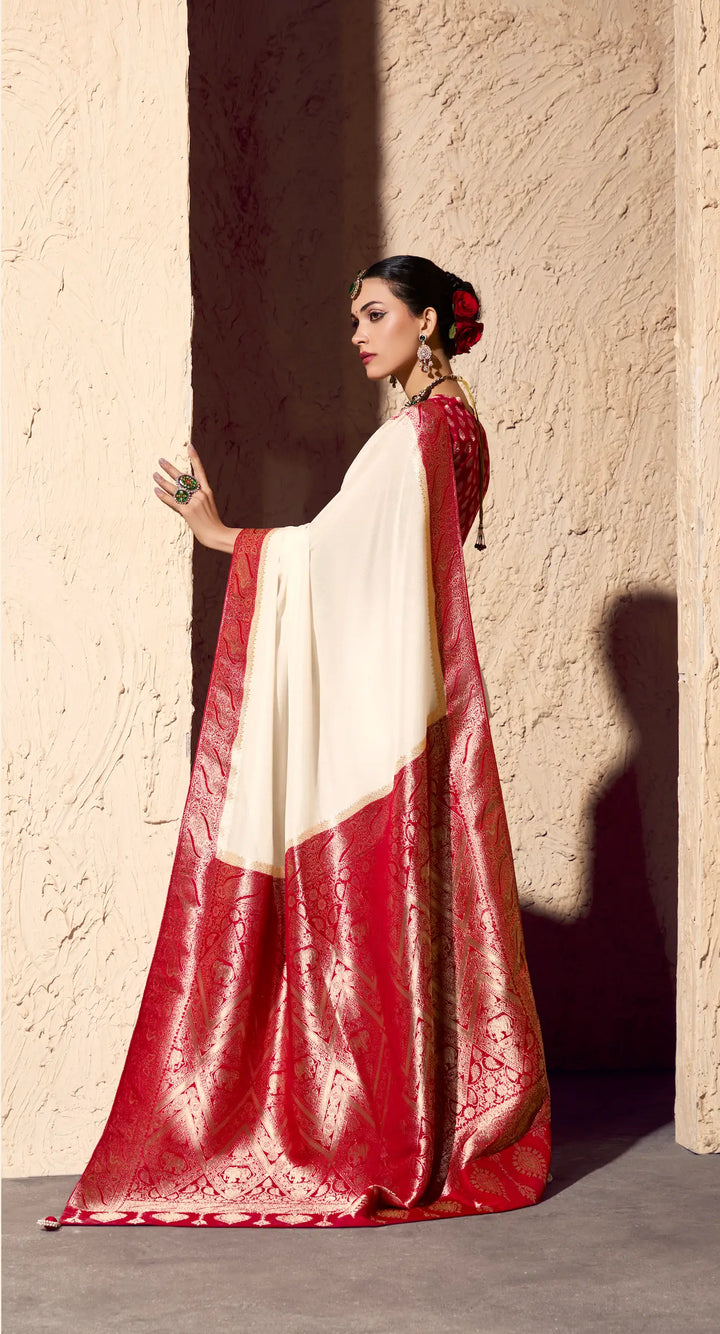 Off White Georgette Zari Weaving Saree