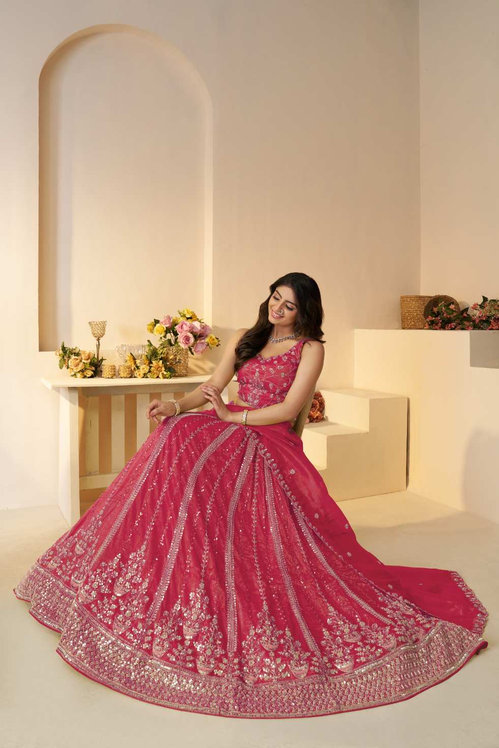 Pretty Pink Silk Wedding Lehenga with Intricate Paisley Motifs - qivii