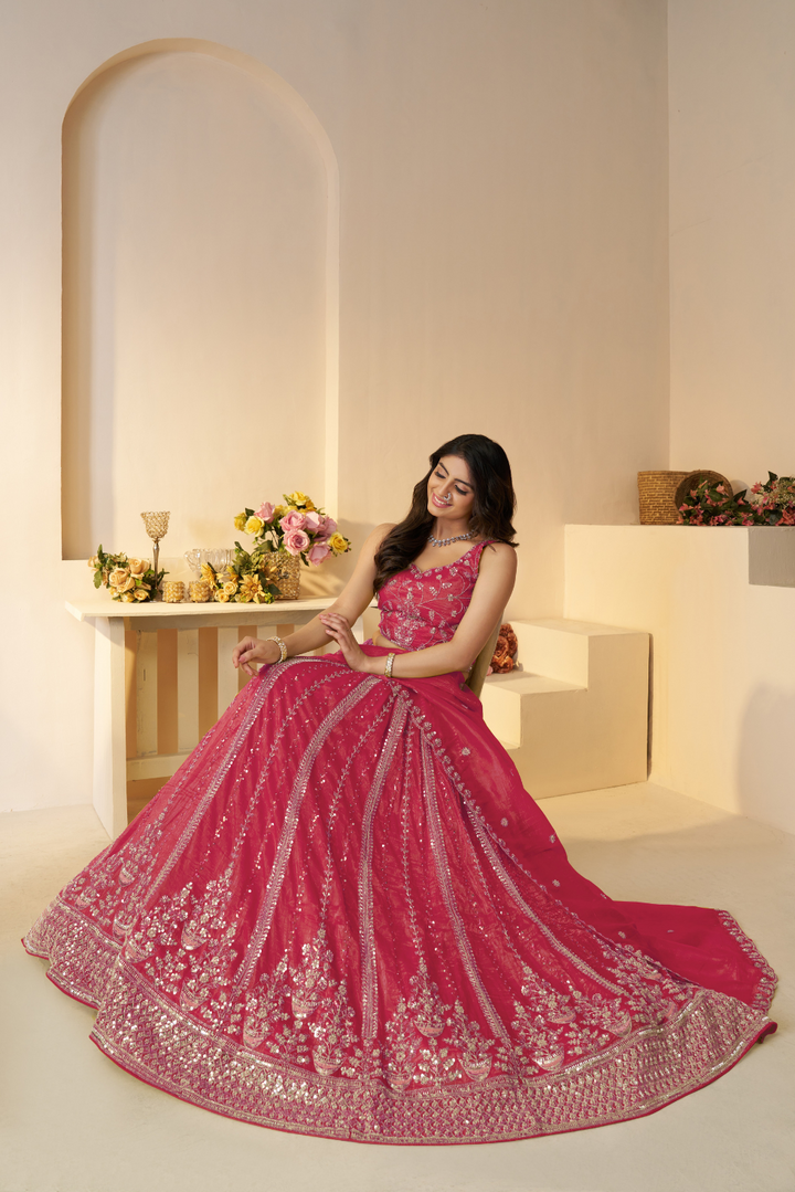 Pretty Pink Silk Wedding Lehenga with Intricate Paisley Motifs - qivii