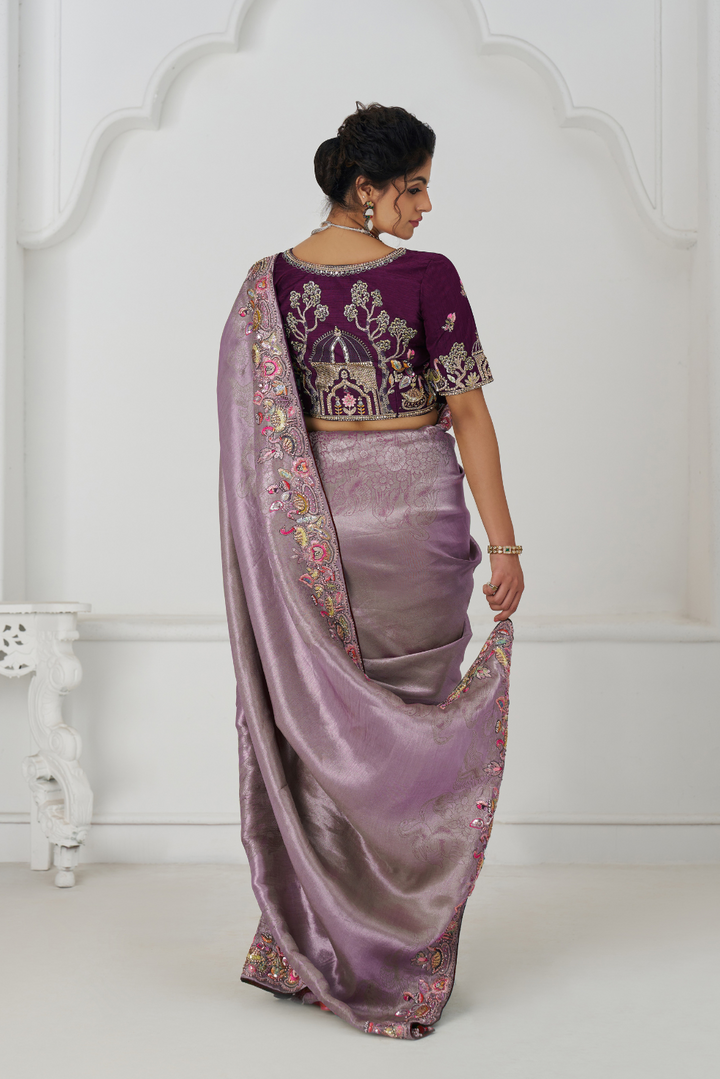 Stunning Mauve Color Saree With Multi-thread And Sequins Embroidery - qivii