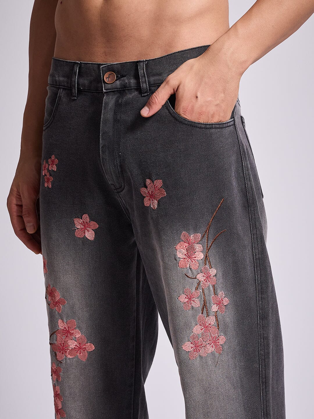 Grey Tint Cherry Blossom Straight Fit Denim