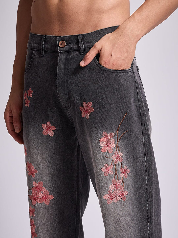 Grey Tint Cherry Blossom Straight Fit Denim