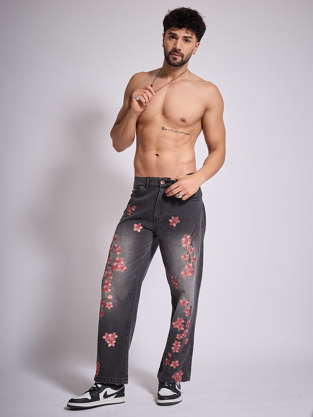Grey Tint Cherry Blossom Straight Fit Denim