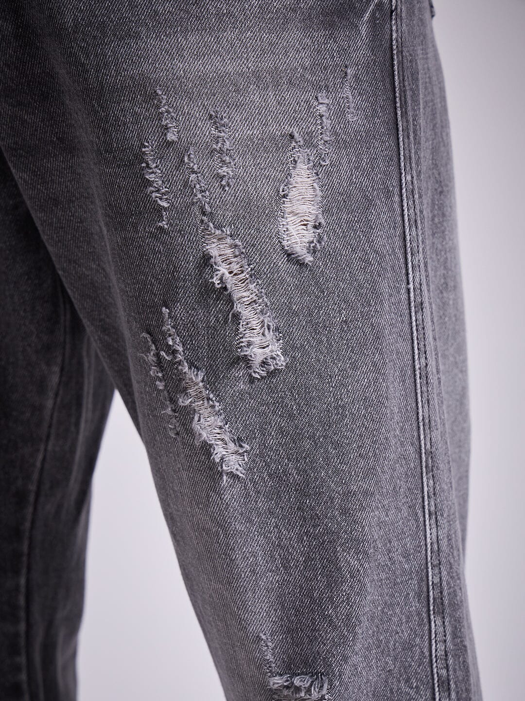 Grey Distressed Flared Denim