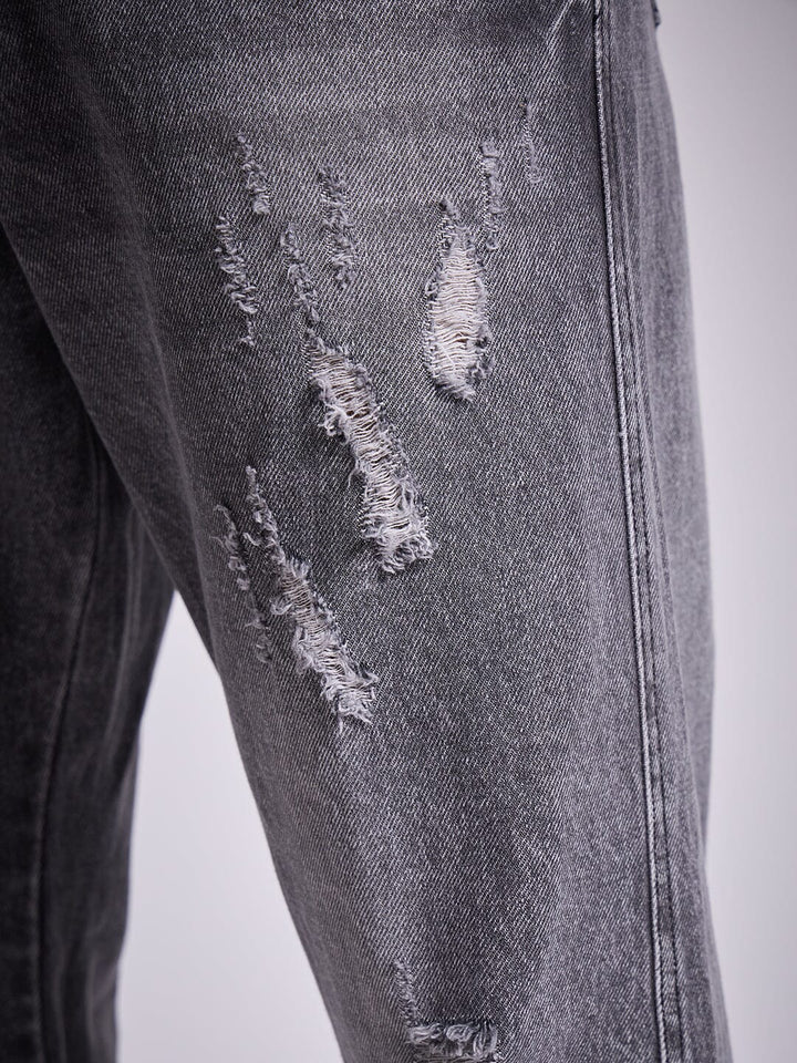 Grey Distressed Flared Denim