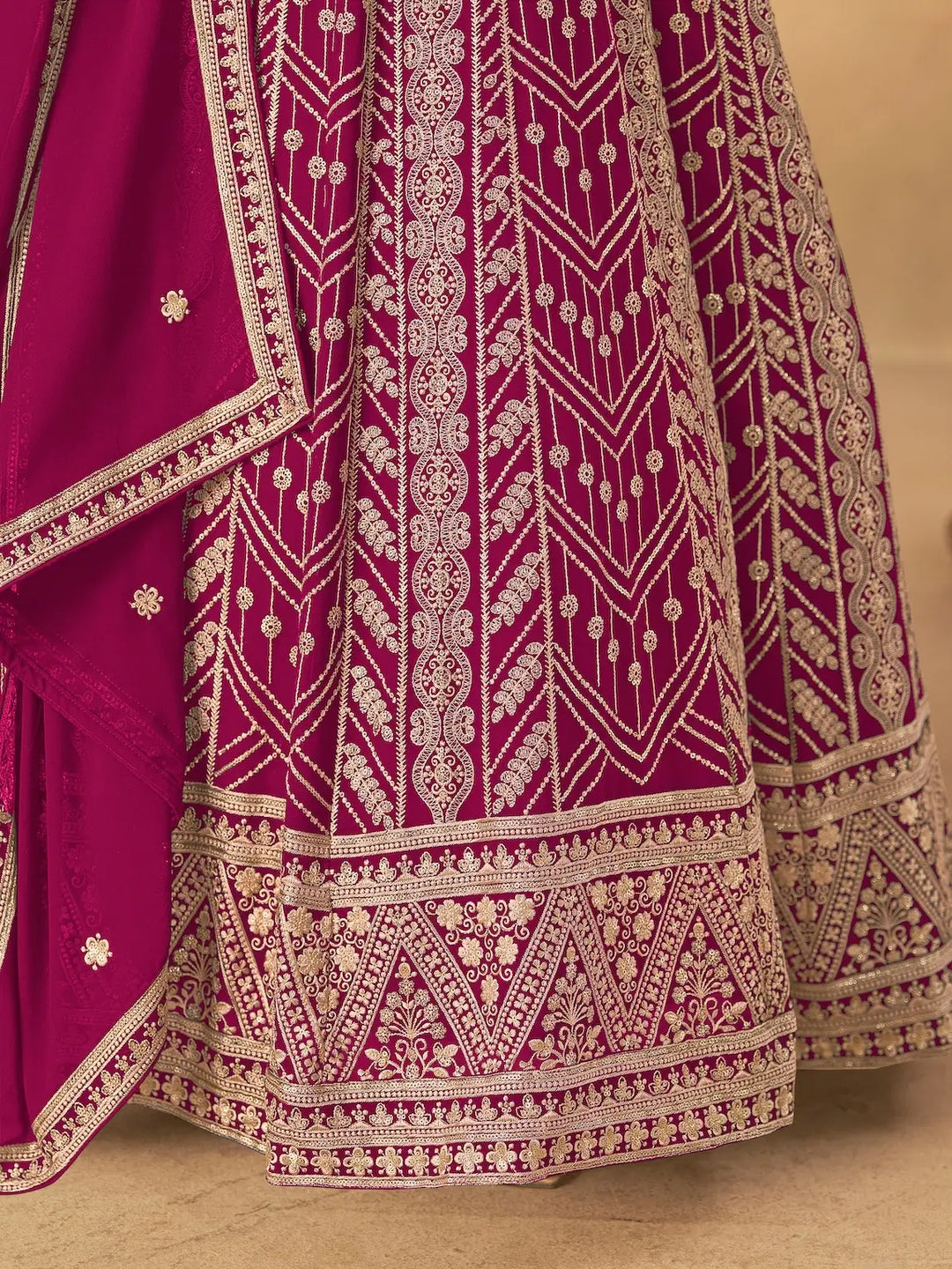 Dark Fuchsia Georgette Embroidery Work Gown