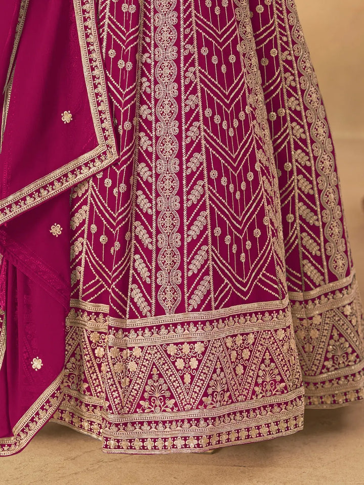 Dark Fuchsia Georgette Embroidery Work Gown