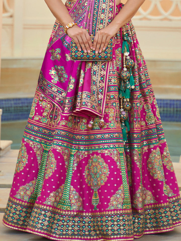 Pink-Purple Designer Silk Ready to Wear Lehenga Choli With Sparkle & Mirror Work - qivii
