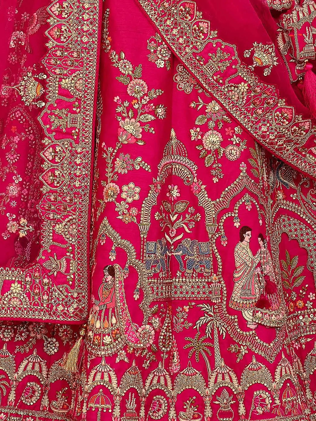 Designer Pink Bridal Lehenga Khatli Embroidery Work - qivii